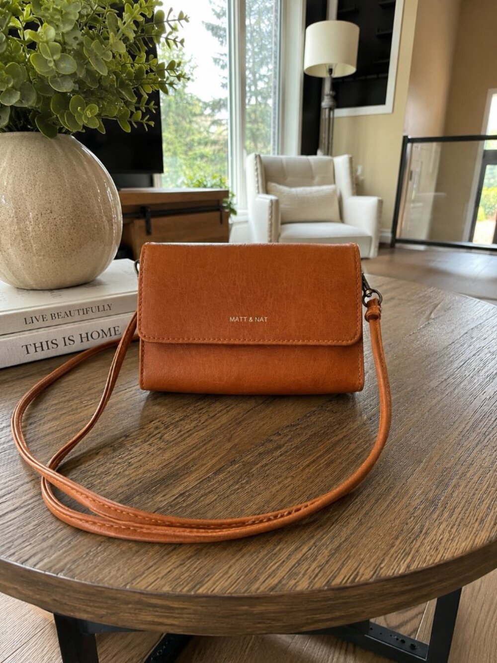 Matt & Nat Drew Crossbody Bag Brown Minimalist Gold Logo